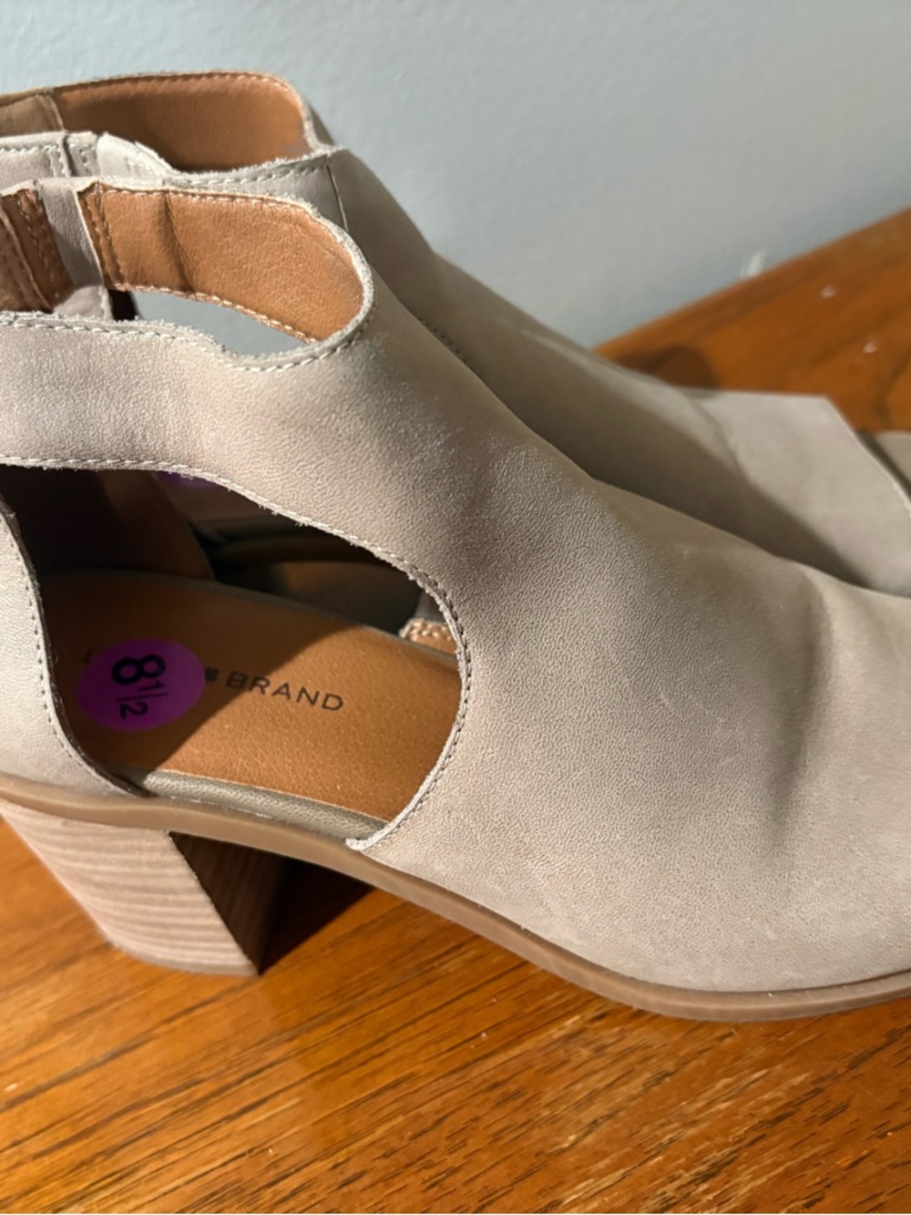 Lucky Brand Taupe Suede Cutout Block Heel Booties